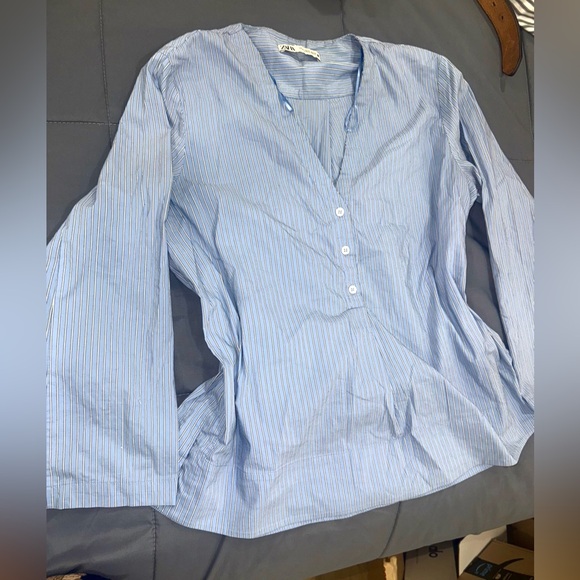 Zara Tops - Zara Light Blue Striped Shirt